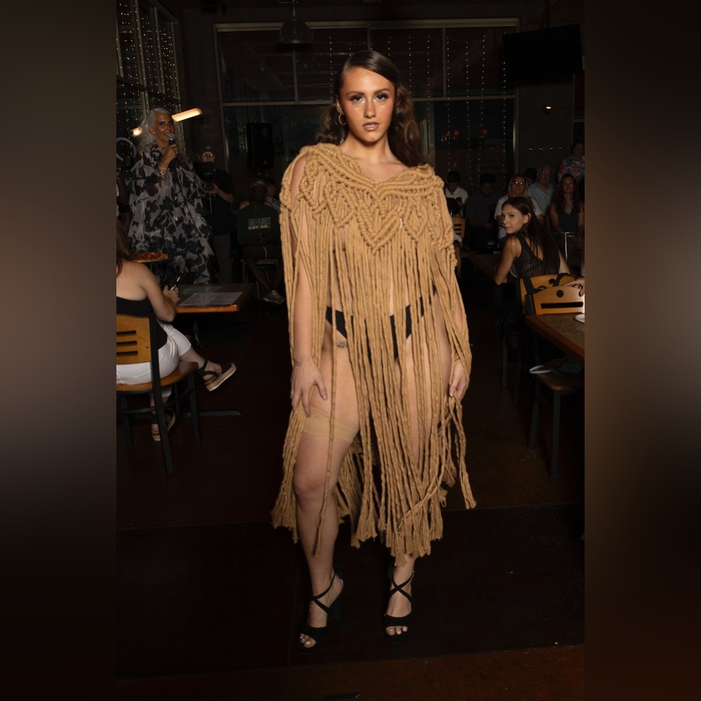 Handmade Original GoodVibeGoda Macramé Heavyweight Bohemian Fringe Tan Poncho